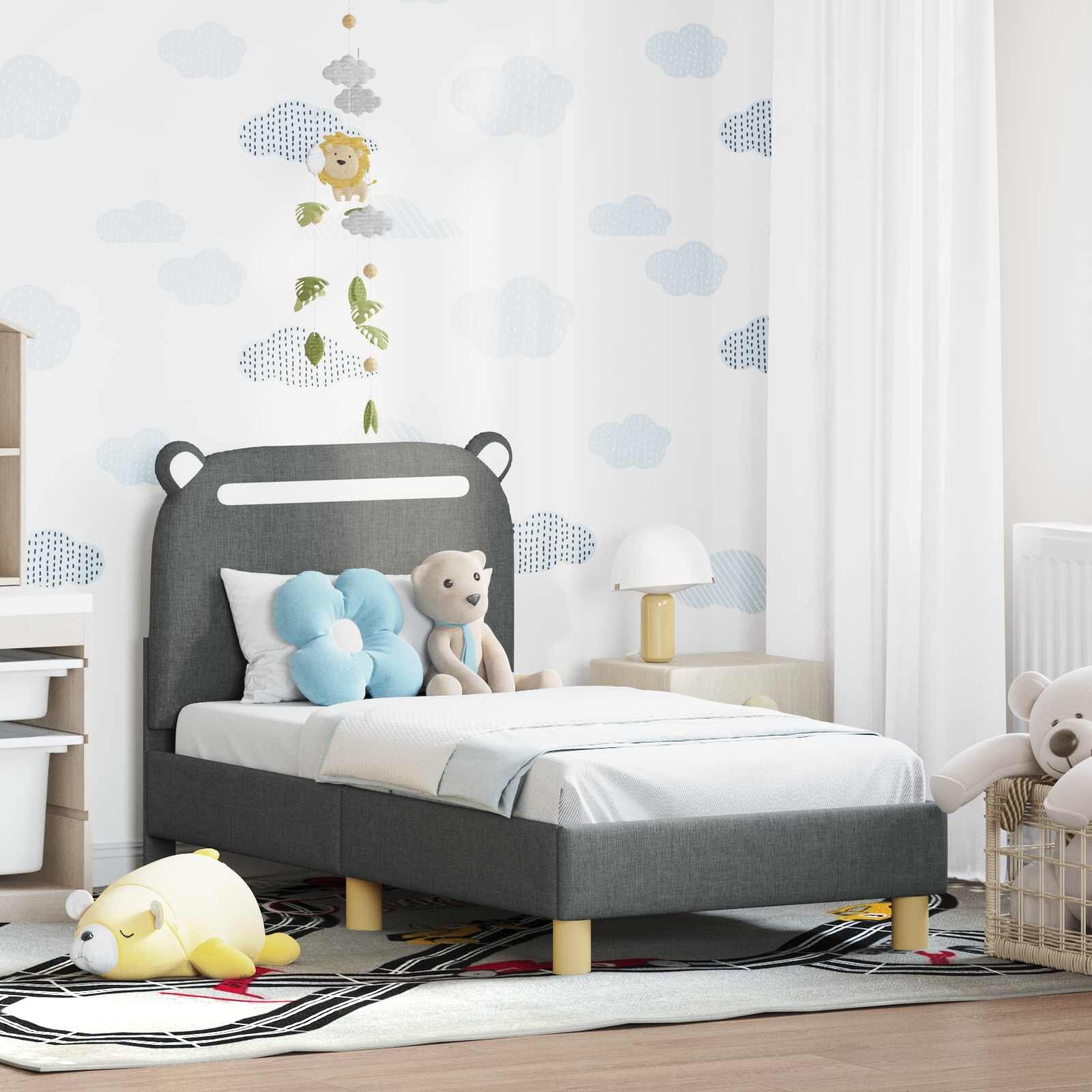 vidaXL Легло за малко с главна дъска Тъмносиво 70 x 140 cm Текстил