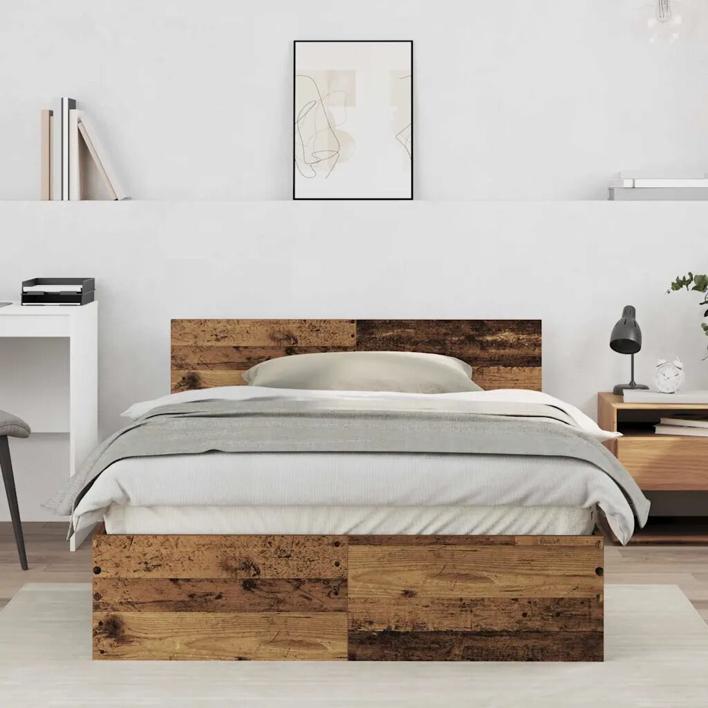 vidaXL Леглова рамка с табла с таблото Старо дърво 193 x 125 x 70 см