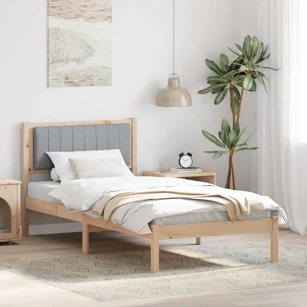 vidaXL Леглова рамка с тапицирана гръбна част Светлосиво 90 x 190 cm