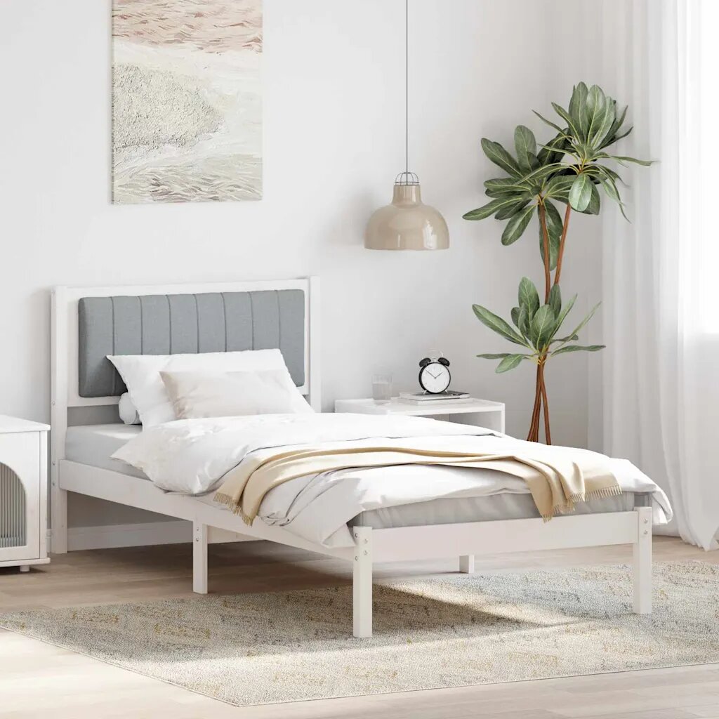 vidaXL Леглова рамка с тапицирана гръбна част Светлосиво 90 x 190 cm