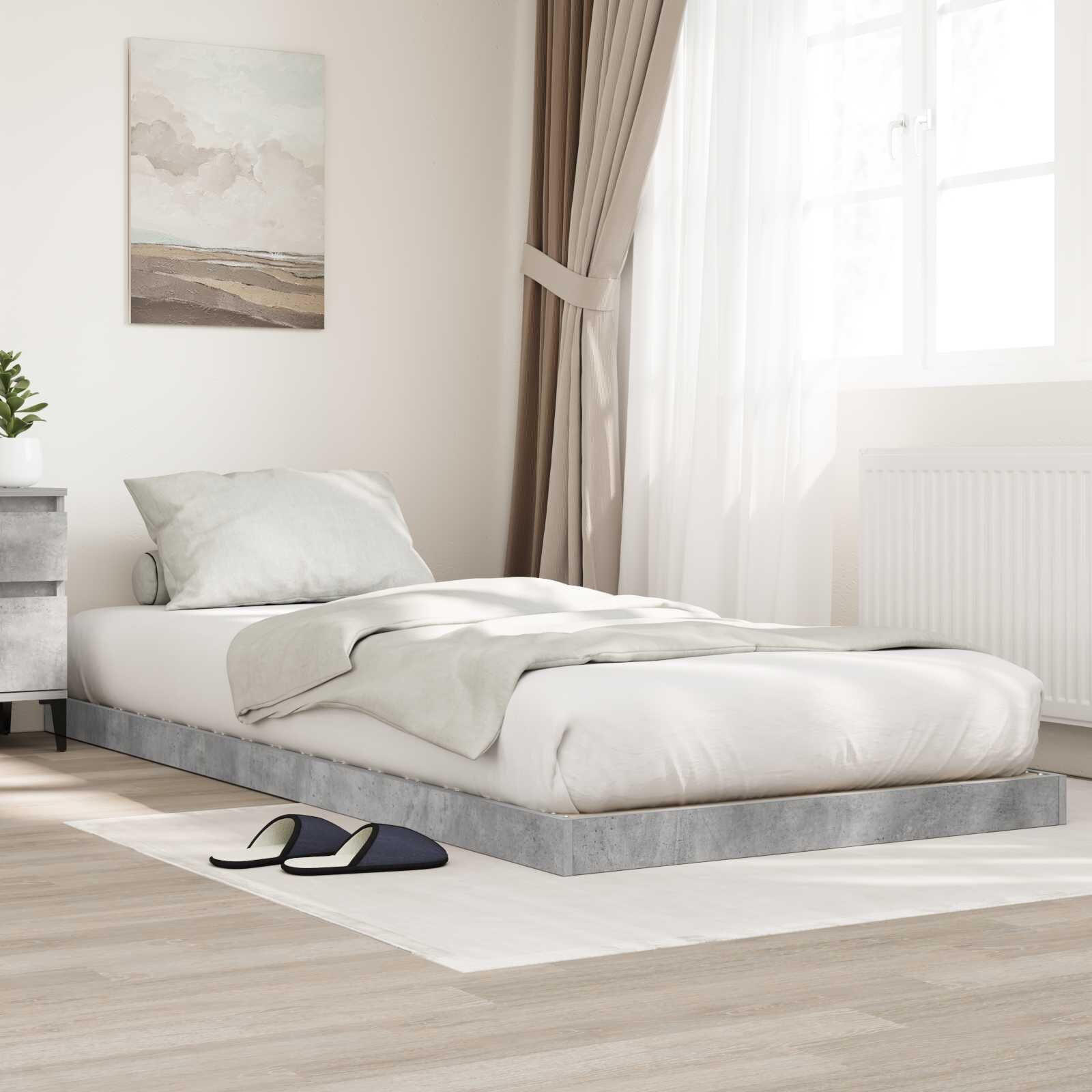 vidaXL Леглово дъно Циментено сиво 90 x 200 cm Инженерна дървесина