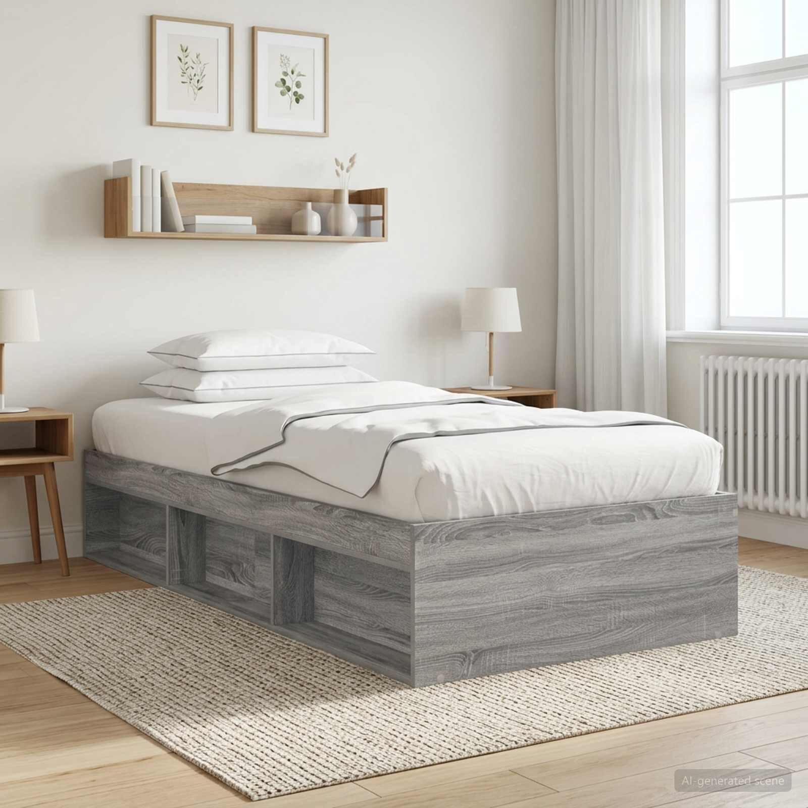 vidaXL Леглово рамо с хранилище с рафт Сив Сонома 80 x 200 cm