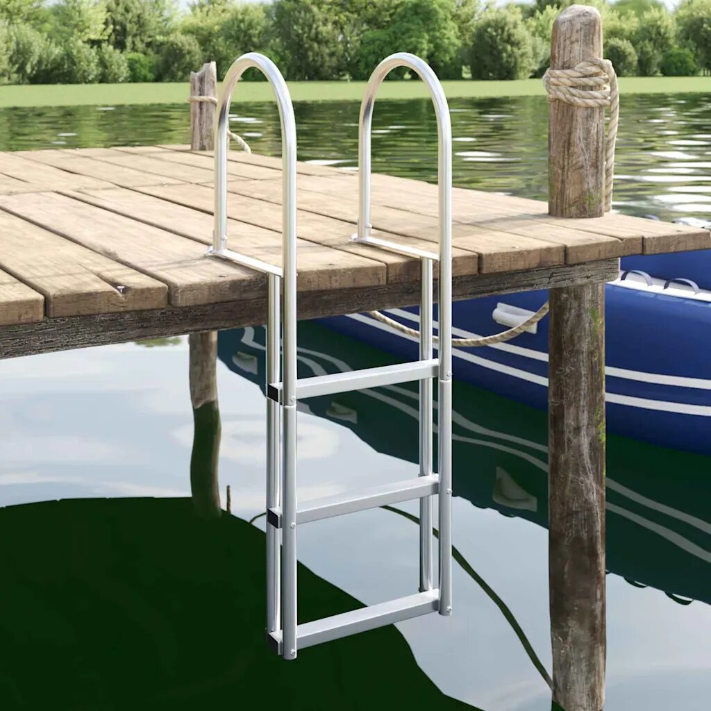 vidaXL Лестница за кей с 3 стъпала Сребрист 45 x 115 x 134 см