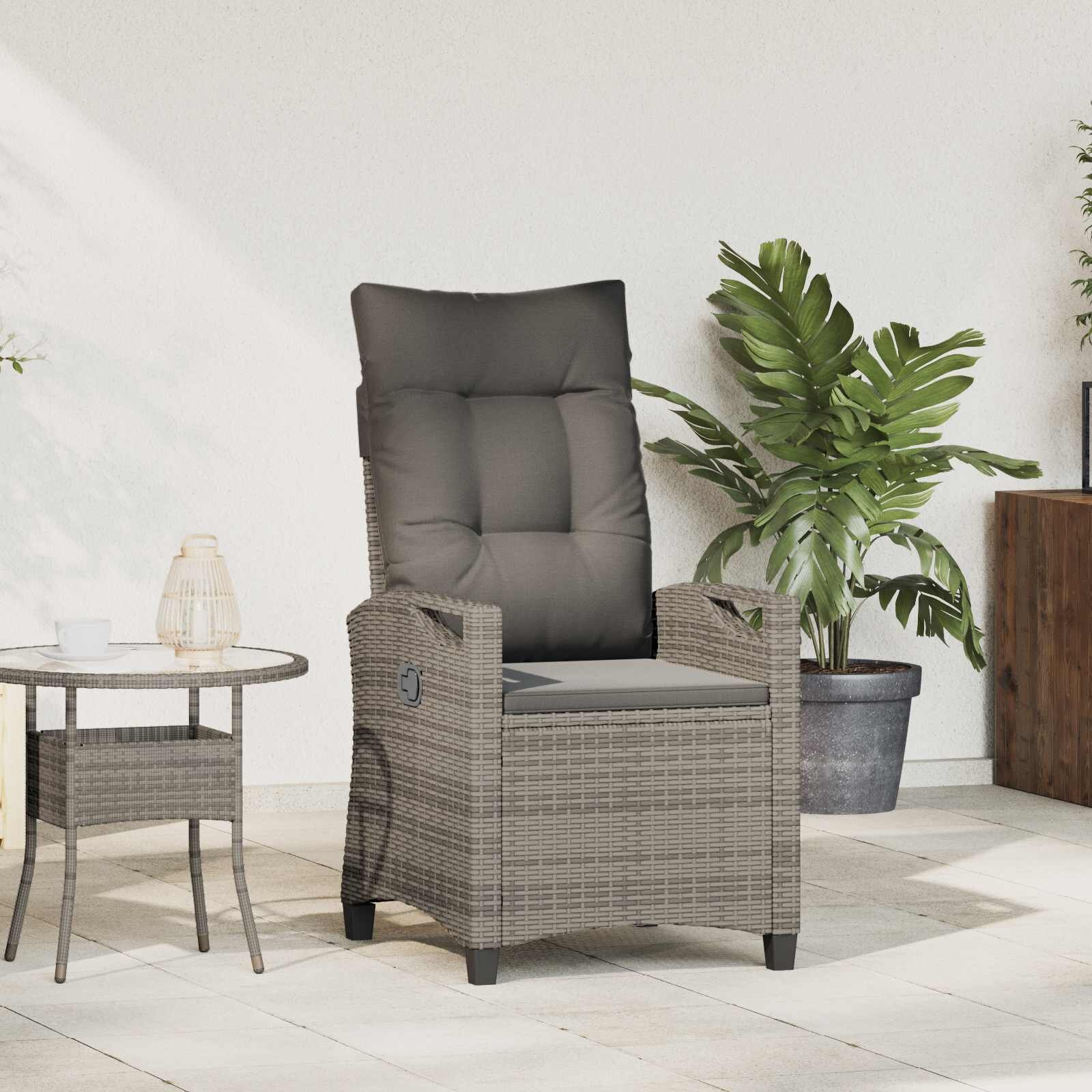 vidaXL Лежанка за градина Сив и тъмен сив 56 x 60 x 112 см полиратан
