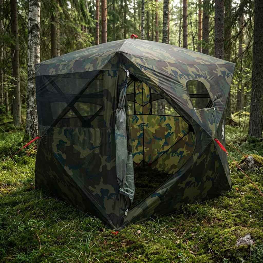 vidaXL Ловна шатра Камуфлаж 143 x 143 x 165 см Полиестер и стомана