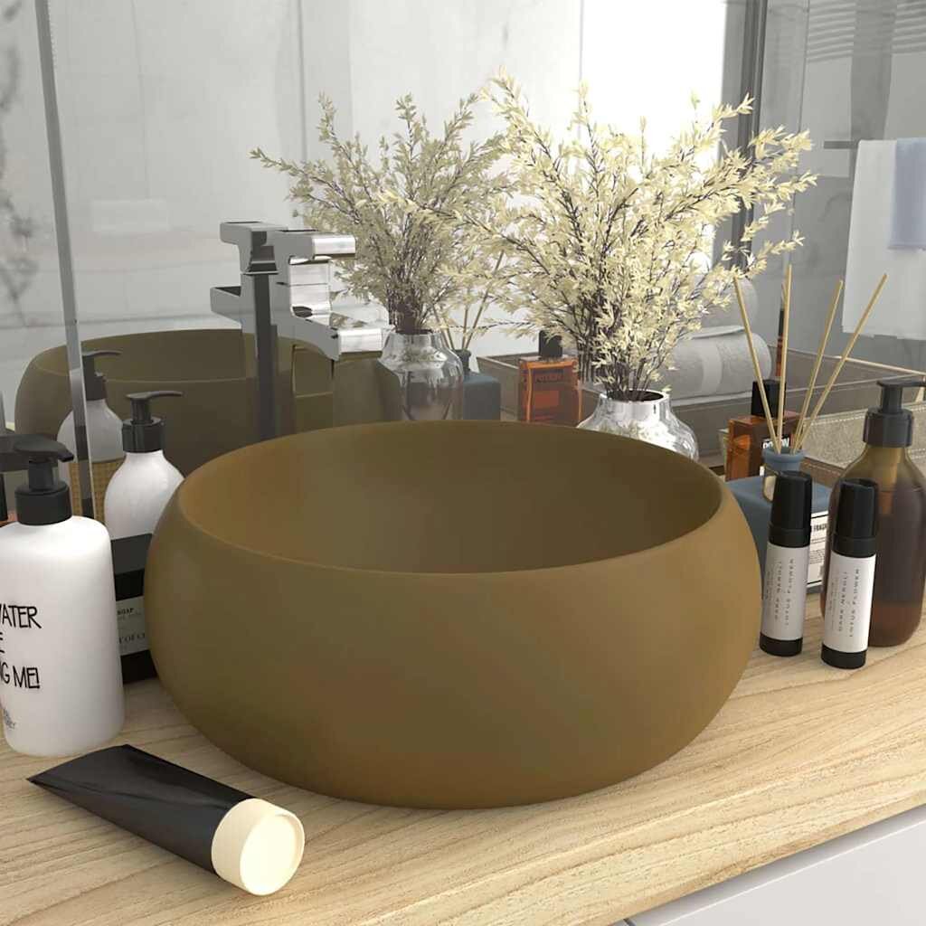 vidaXL Луксозна кръгла мивка матово кремава 40x15 см керамика