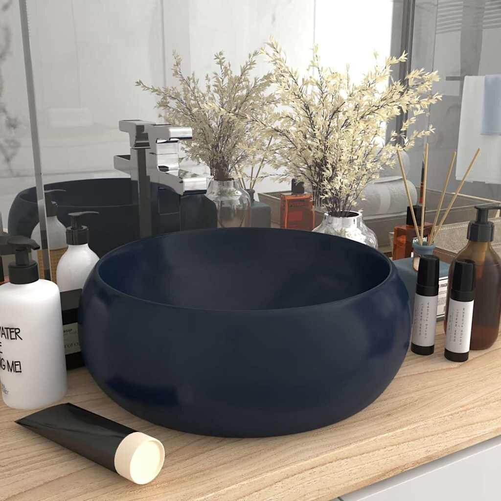 vidaXL Луксозна кръгла мивка матово тъмносиня 40x15 см керамика