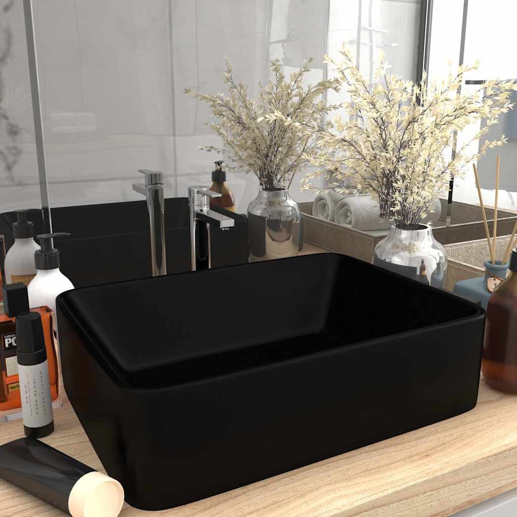 vidaXL Луксозна мивка матово черна 41x30x12 см керамика