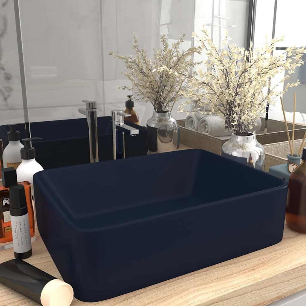 vidaXL Луксозна мивка матово тъмносиня 41x30x12 см керамика