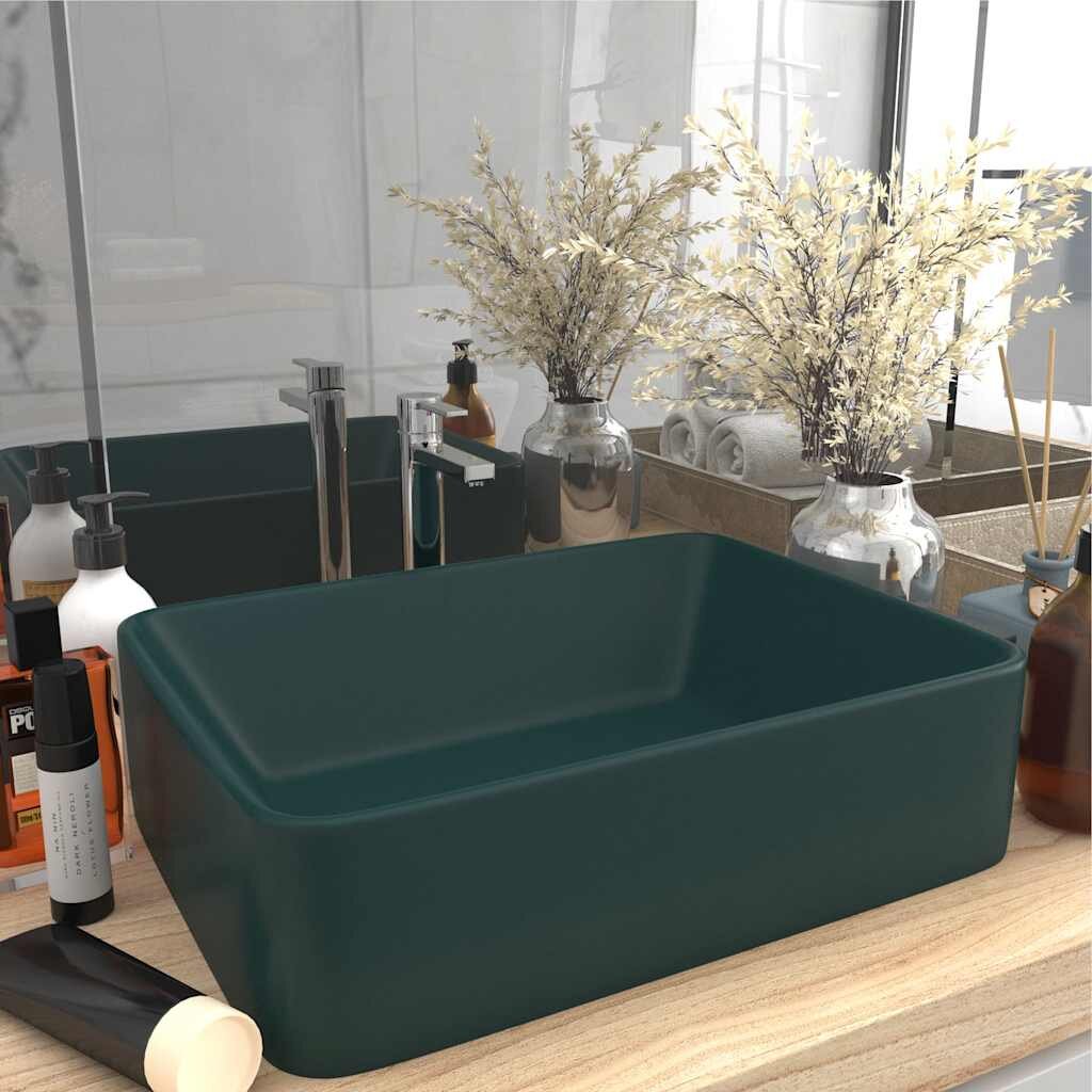 vidaXL Луксозна мивка матово тъмнозелена 41x30x12 см керамика