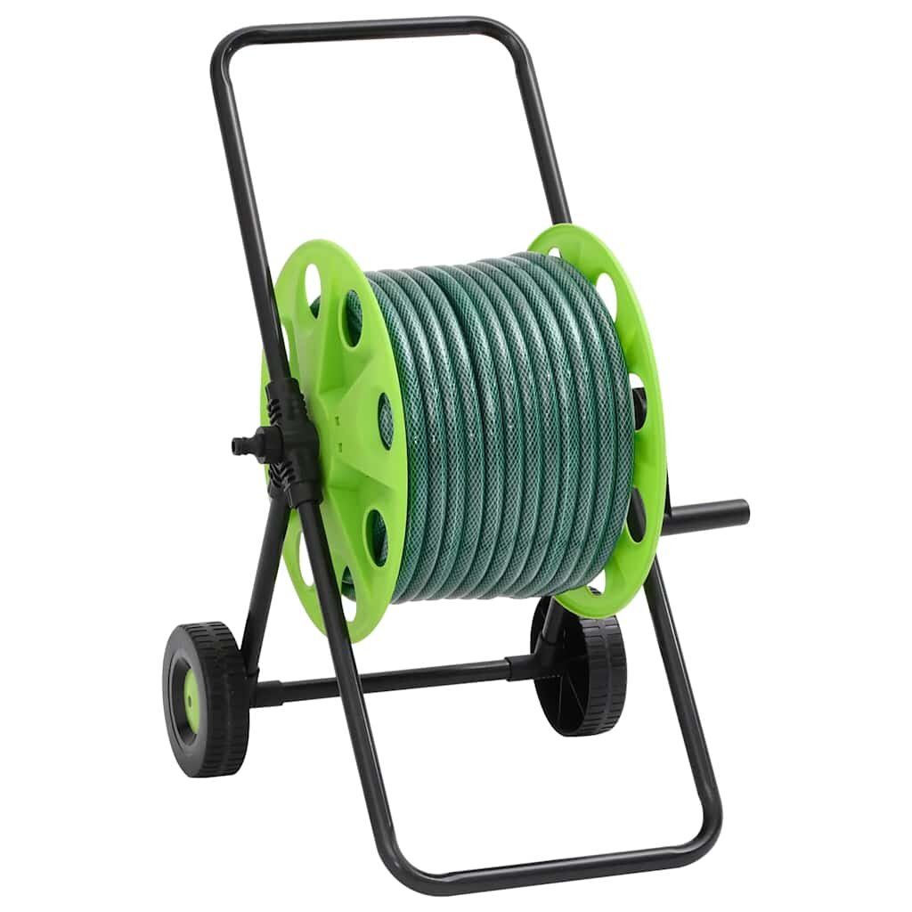 vidaXL Макара за маркуч количка със зелен маркуч 075" 20 м PVC