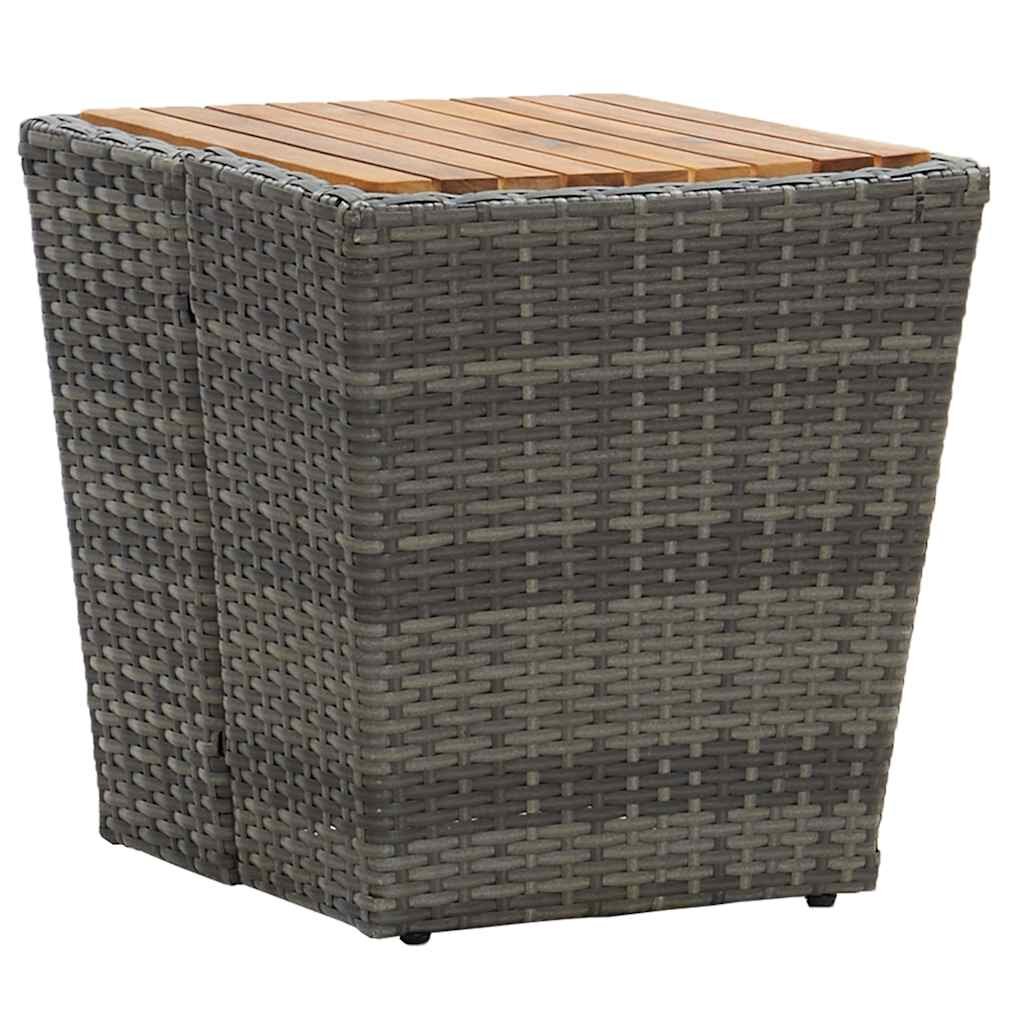 vidaXL Маса за чай сива 415x415x43 см полиратан и акация масив