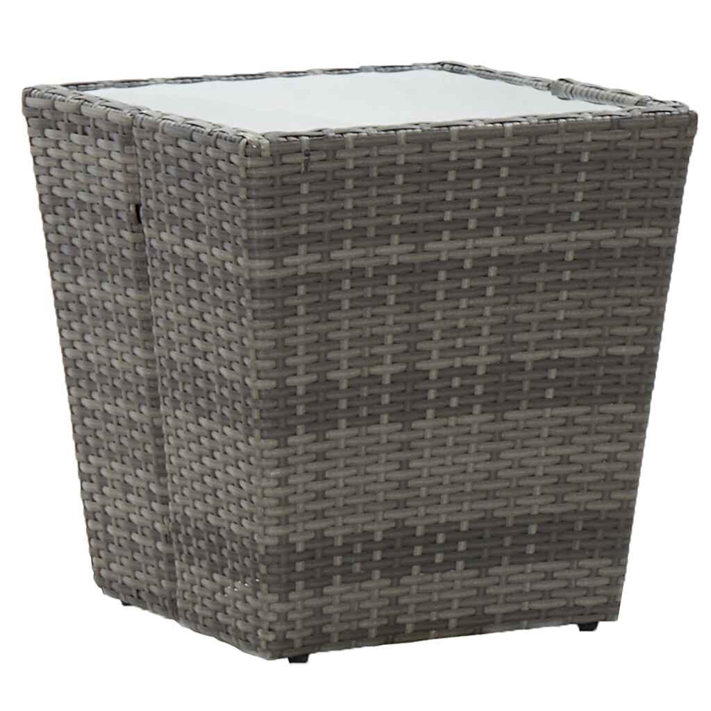 vidaXL Маса за чай сива 415x415x43 см полиратан и закалено стъкло
