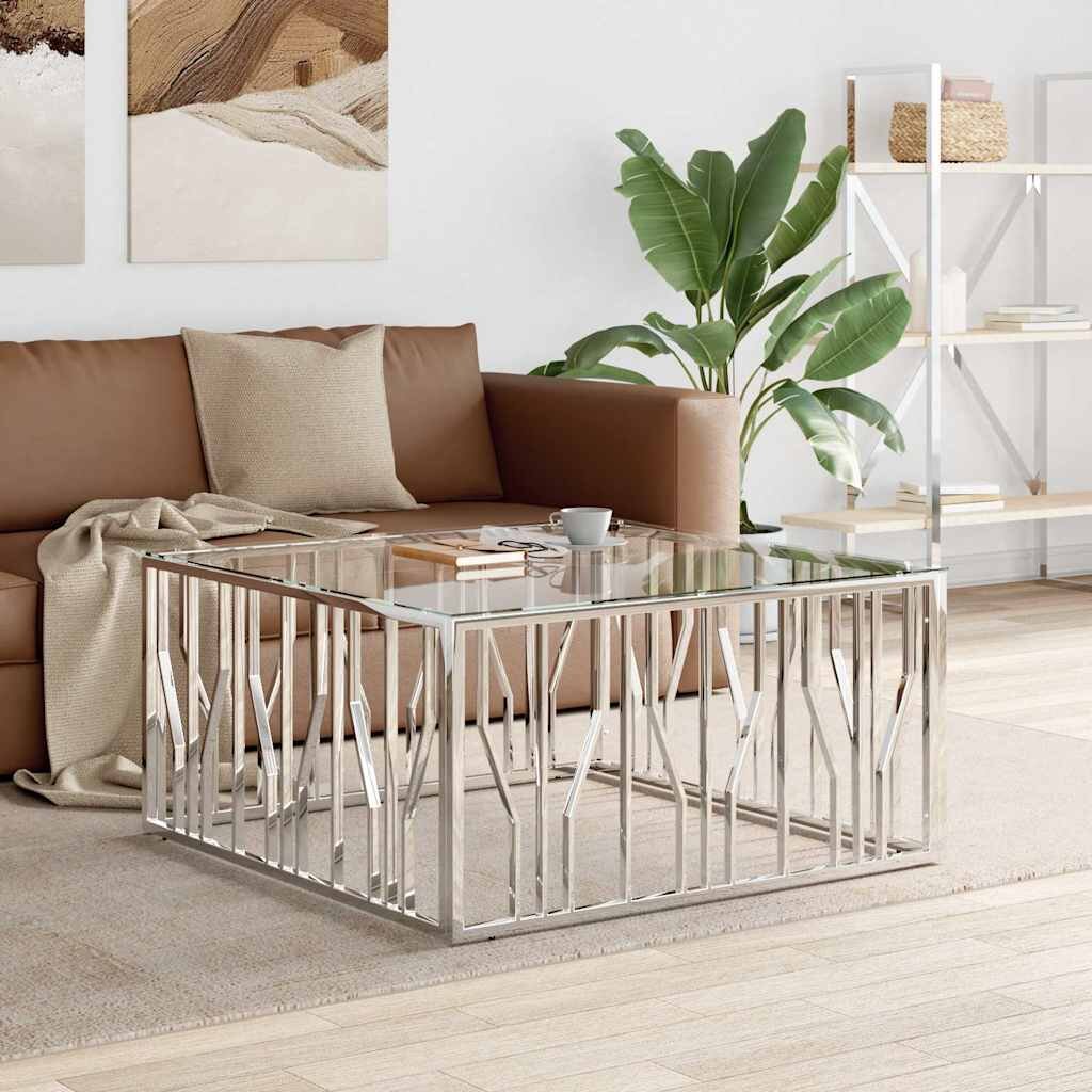 vidaXL Маса за кафе 100x100x50 cм неръждаема стомана и стъкло