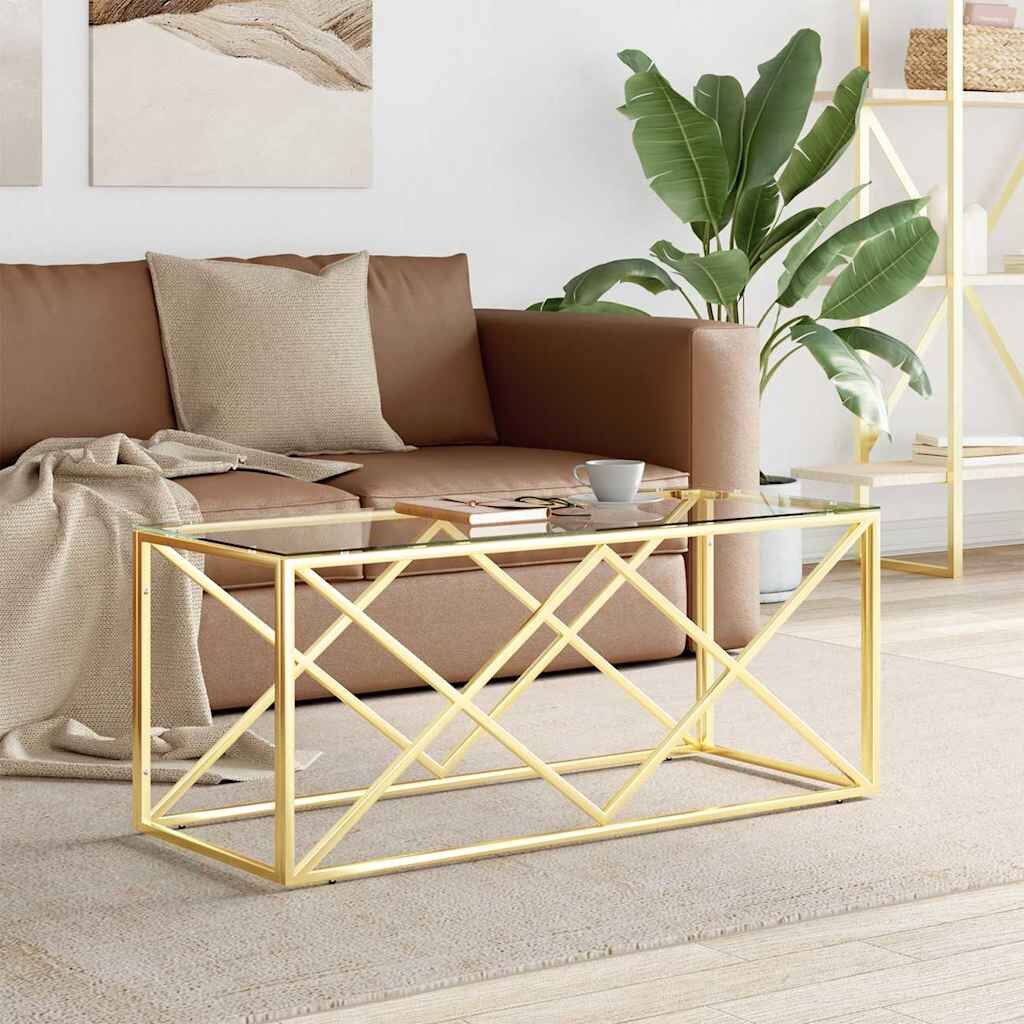 vidaXL Маса за кафе 110x45x45 cм неръждаема стомана и стъкло