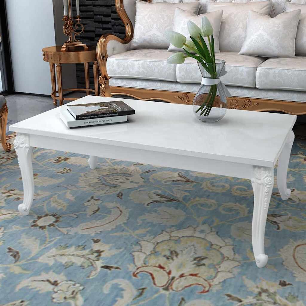 vidaXL Маса за кафе 115x65x42 cм силен гланц бяла