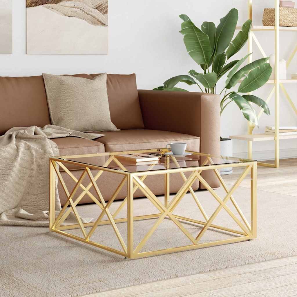 vidaXL Маса за кафе 80x80x40 cм неръждаема стомана и стъкло