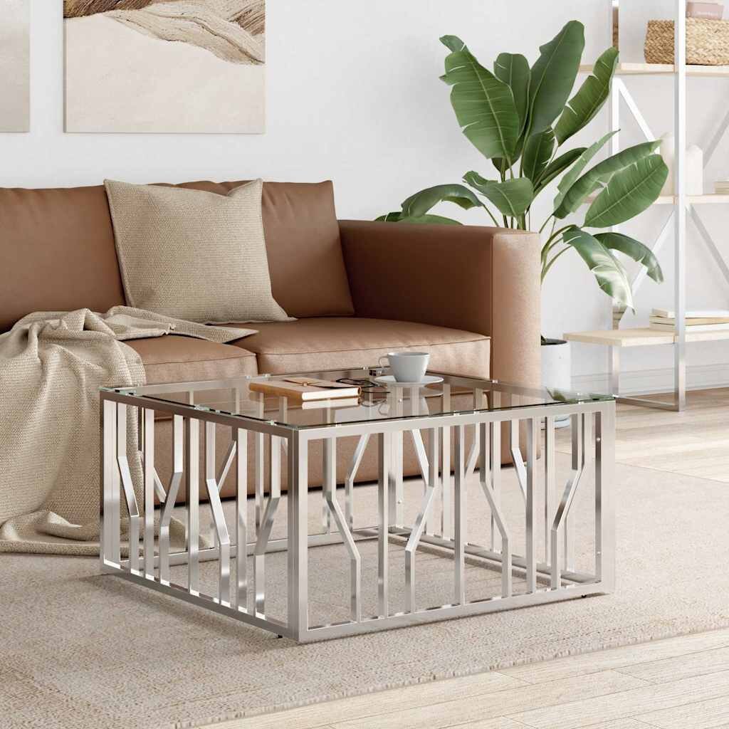 vidaXL Маса за кафе 80x80x40 cм неръждаема стомана и стъкло