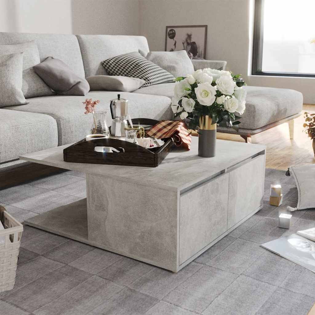 vidaXL Маса за кафе бетонно сива 80x80x31 см инженерно дърво