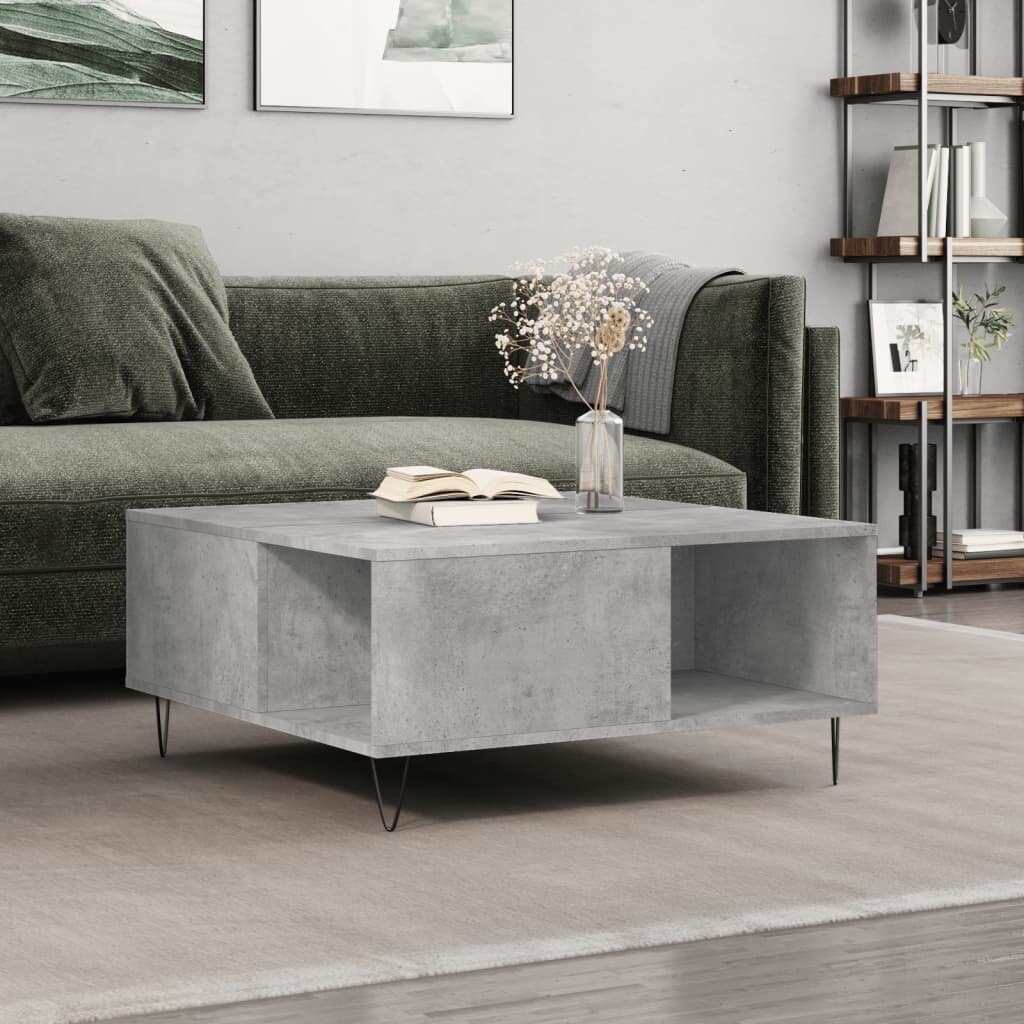 vidaXL Маса за кафе бетонно сива 80x80x365 см инженерно дърво