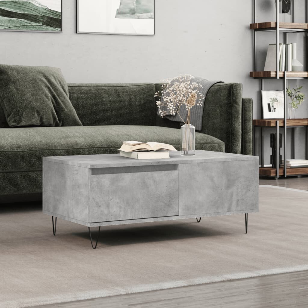 vidaXL Маса за кафе бетонно сива 90x50x365 см инженерно дърво