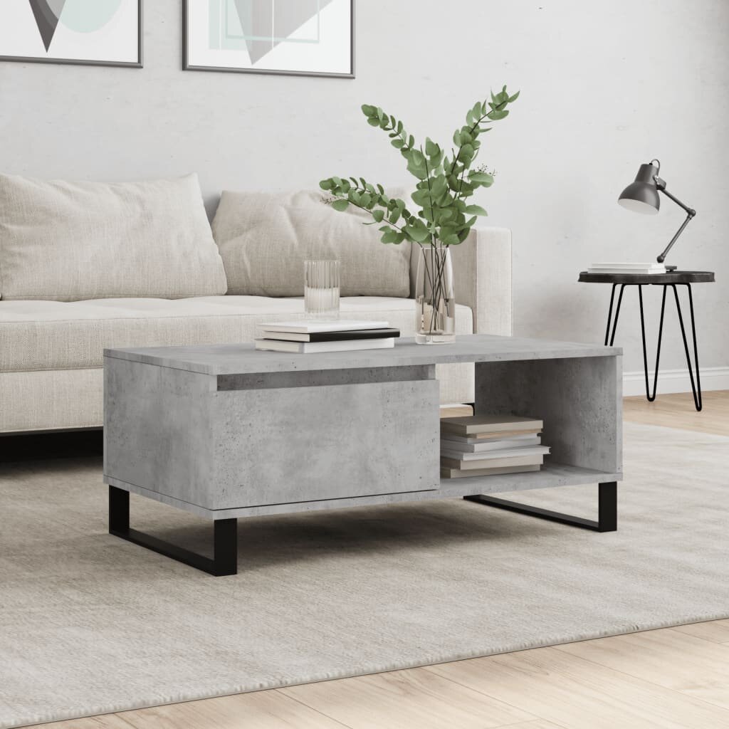 vidaXL Маса за кафе бетонно сива 90x50x365 см инженерно дърво
