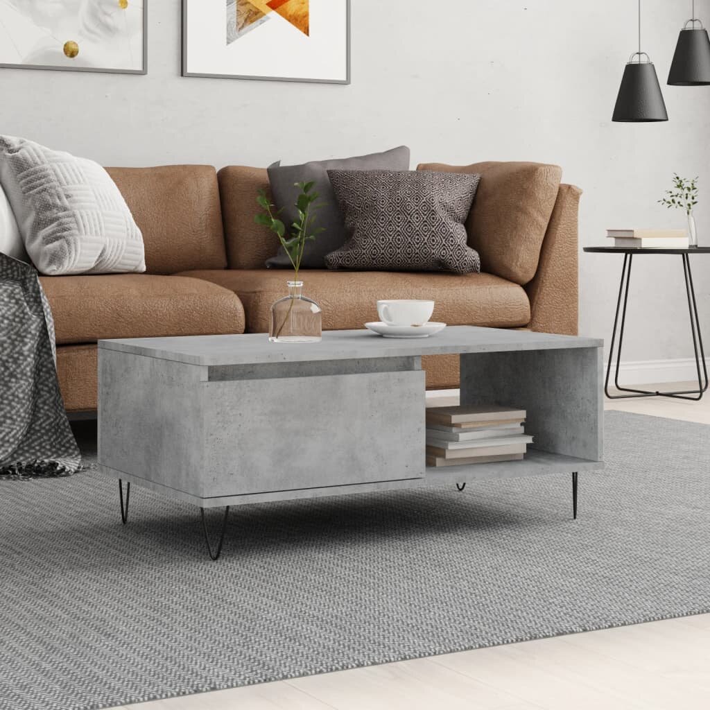 vidaXL Маса за кафе бетонно сива 90x50x365 см инженерно дърво