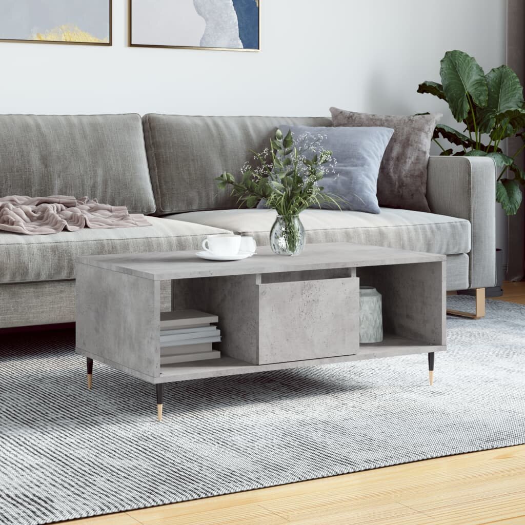 vidaXL Маса за кафе бетонно сива 90x50x365 см инженерно дърво
