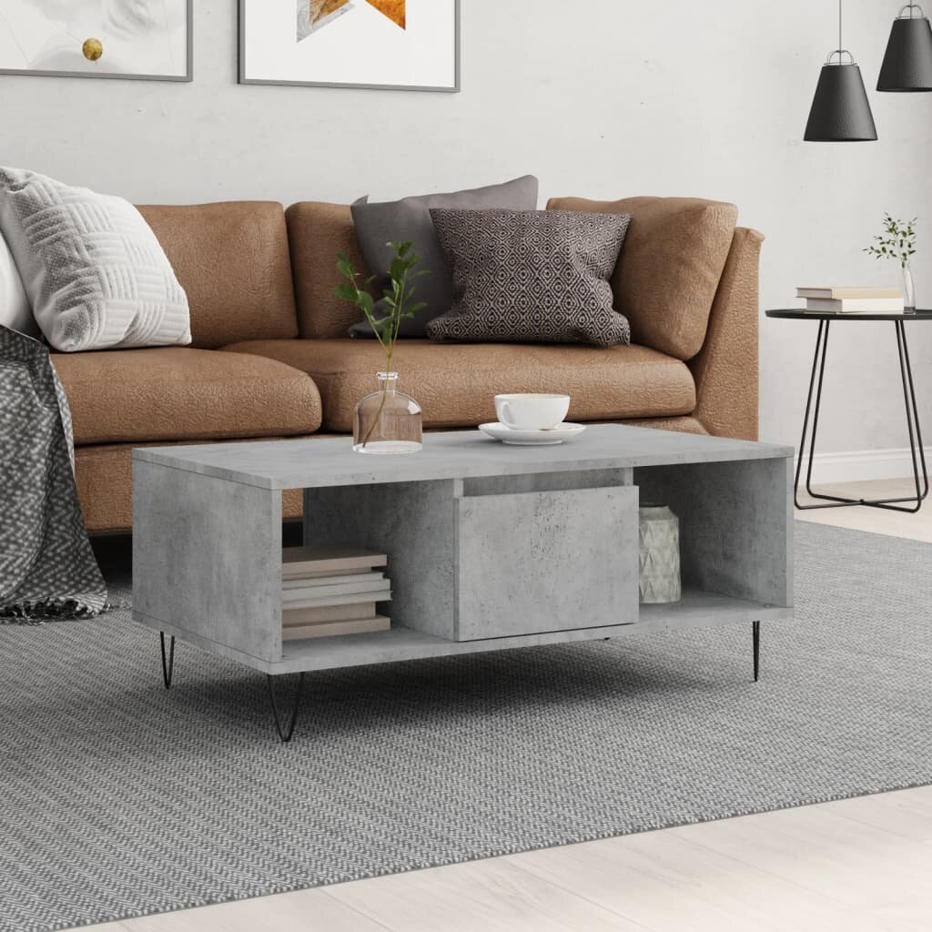 vidaXL Маса за кафе бетонно сива 90x50x365 см инженерно дърво