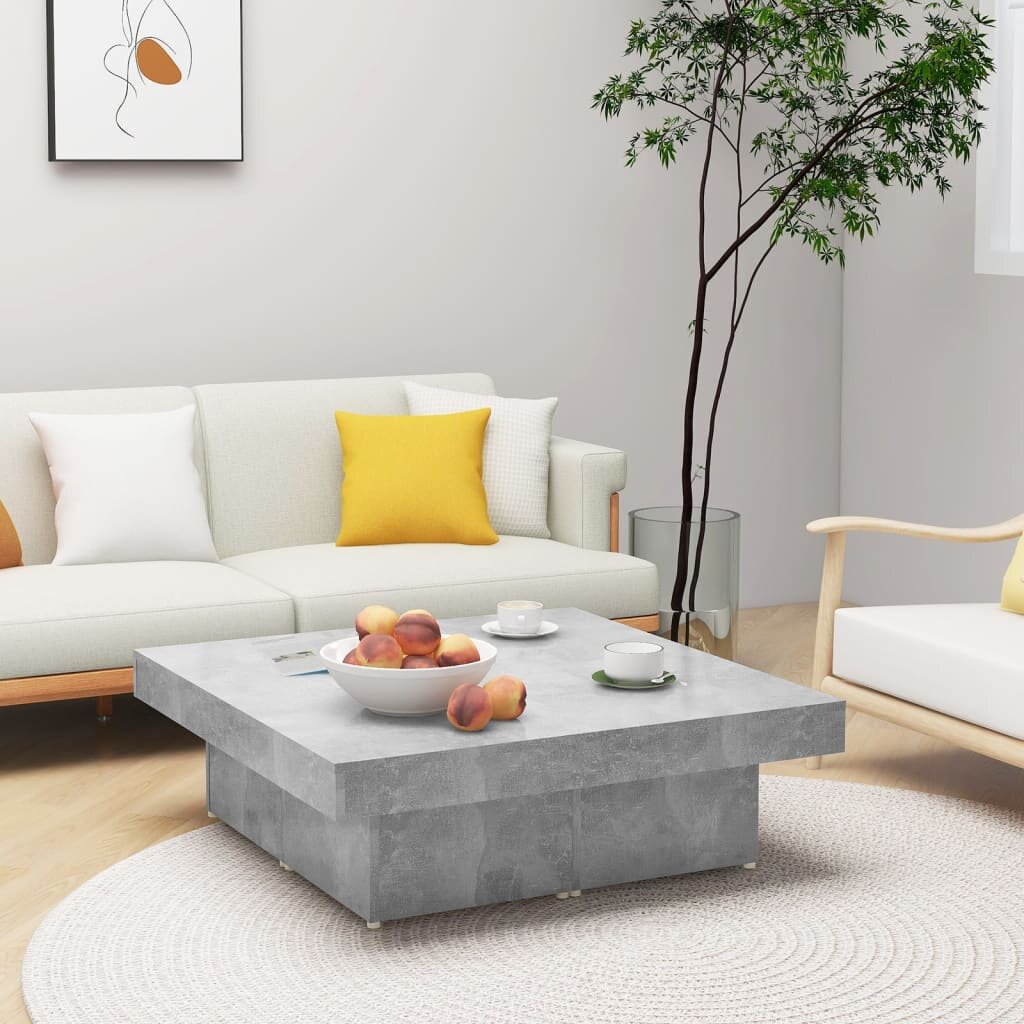 vidaXL Маса за кафе бетонно сива 90x90x28 см инженерно дърво