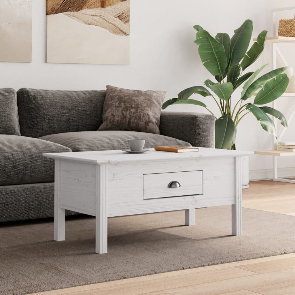 vidaXL Маса за кафе BODO бяла 100x55x46 см бор масив
