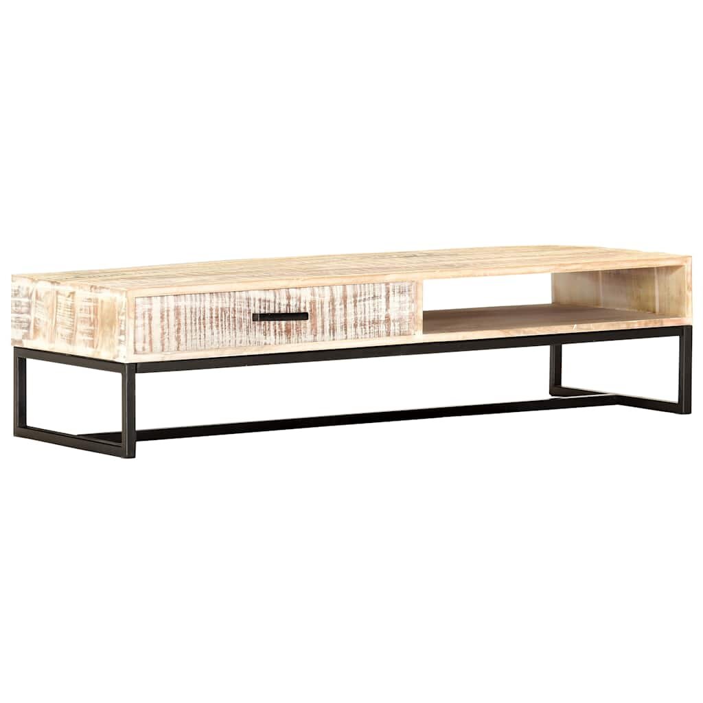 vidaXL Маса за кафе бял 117x50x30 см акациево дърво масив