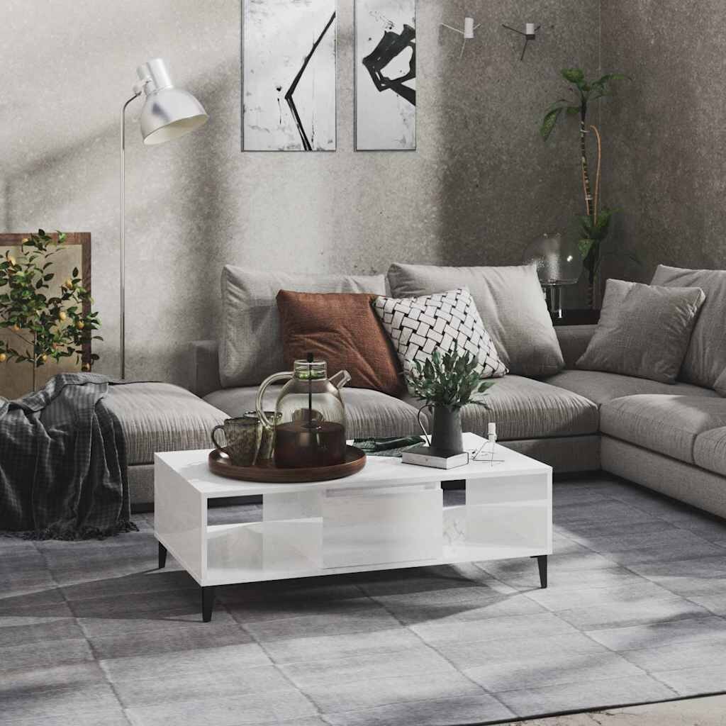 vidaXL Маса за кафе бял гланц 1035x60x35 см инженерно дърво