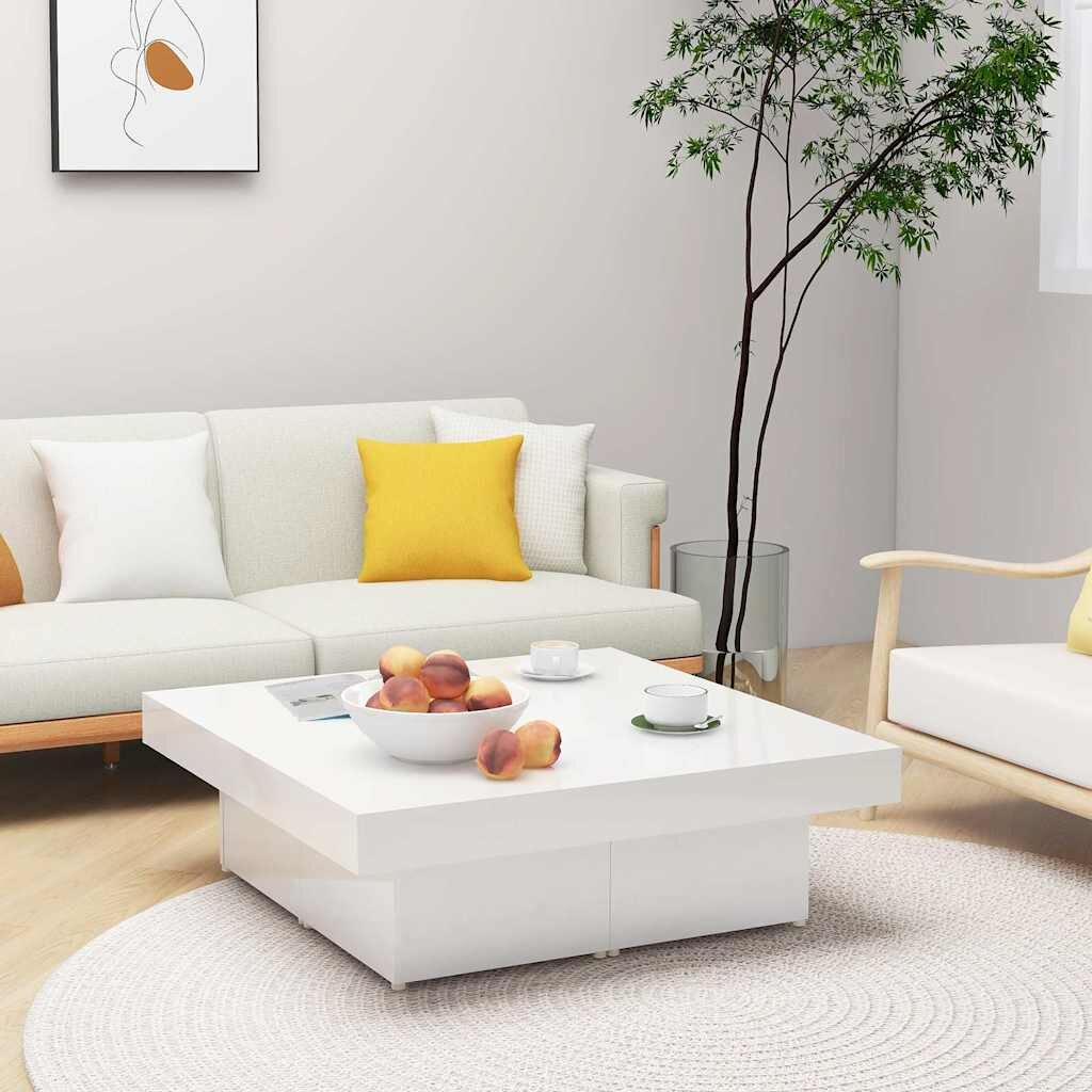 vidaXL Маса за кафе бял гланц 90x90x28 см инженерно дърво