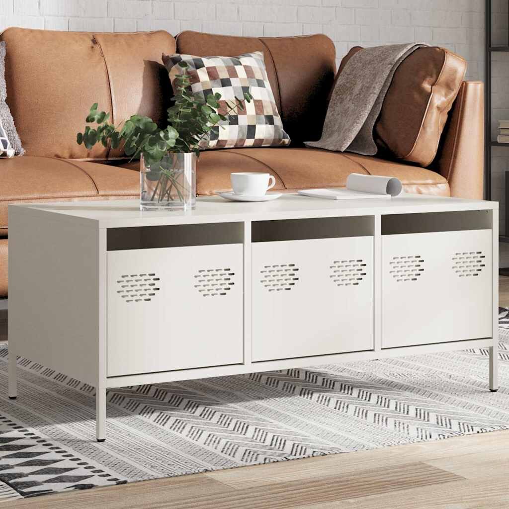 vidaXL Маса за кафе бяла 1015x50x435 см студеновалцувана стомана