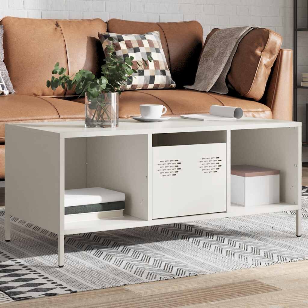 vidaXL Маса за кафе бяла 1015x50x435 см студеновалцувана стомана