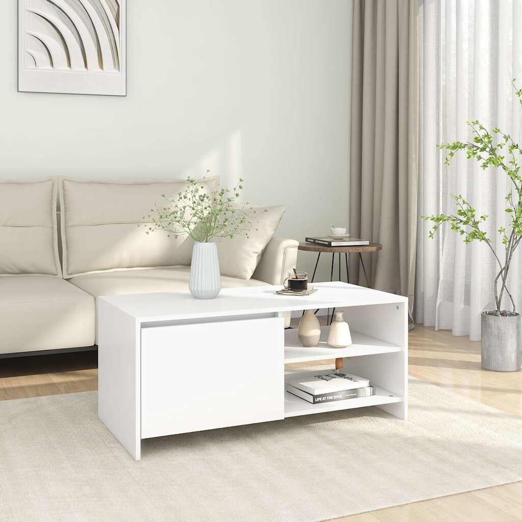 vidaXL Маса за кафе бяла 102x50x45 см инженерно дърво