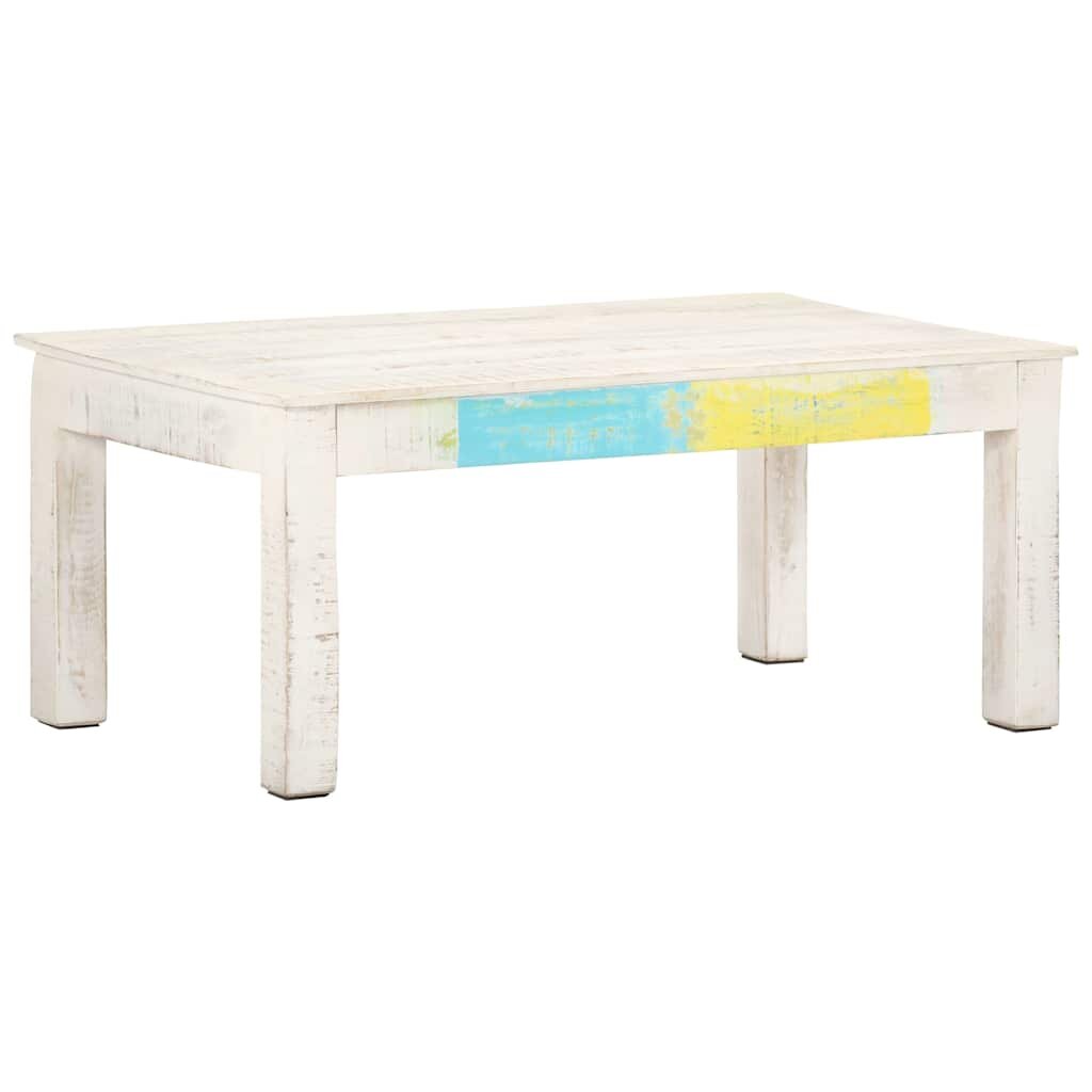 vidaXL Маса за кафе бяла 110x60x45 см мангово дърво масив
