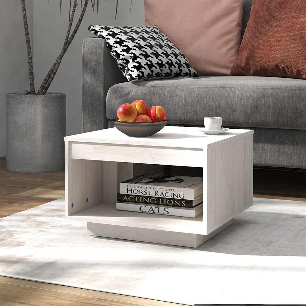 vidaXL Маса за кафе бяла 50x50x335 см борово дърво масив
