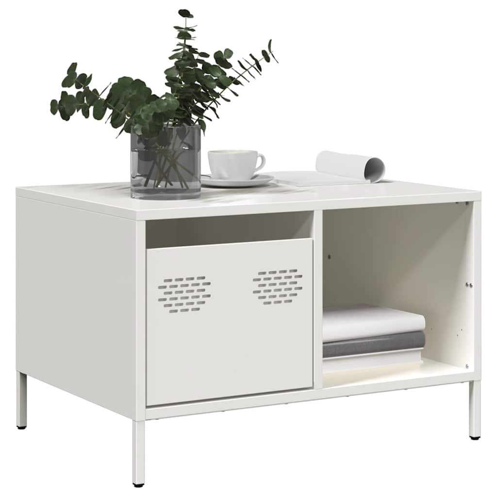 vidaXL Маса за кафе бяла 685x50x435 см студеновалцувана стомана