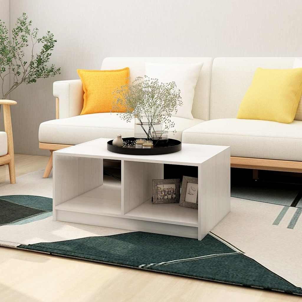 vidaXL Маса за кафе бяла 75x50x335 см борово дърво масив