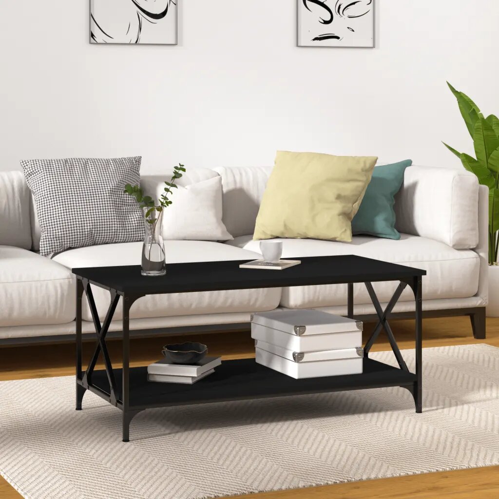 vidaXL Маса за кафе черна 100x50x45 см инженерно дърво и желязо