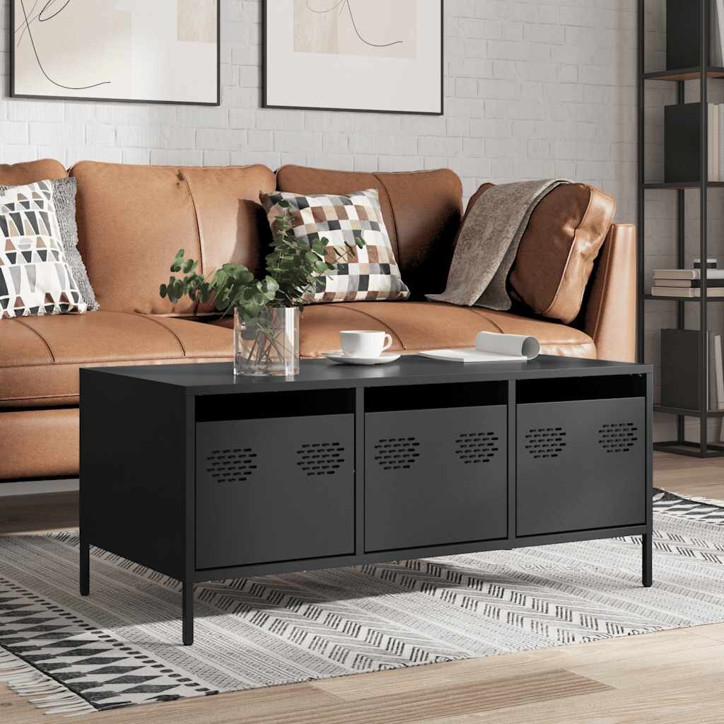 vidaXL Маса за кафе черна 1015x50x435 см студеновалцувана стомана