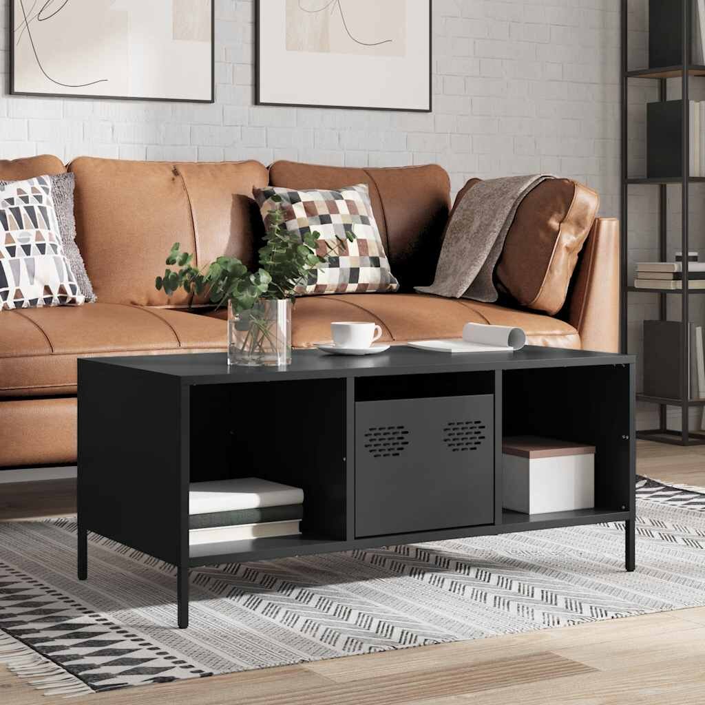 vidaXL Маса за кафе черна 1015x50x435 см студеновалцувана стомана