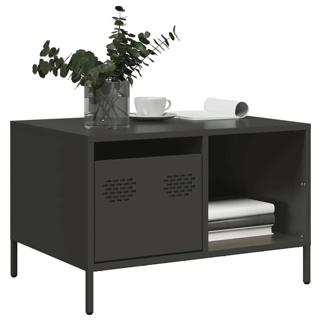 vidaXL Маса за кафе черна 685x50x435 см студеновалцувана стомана