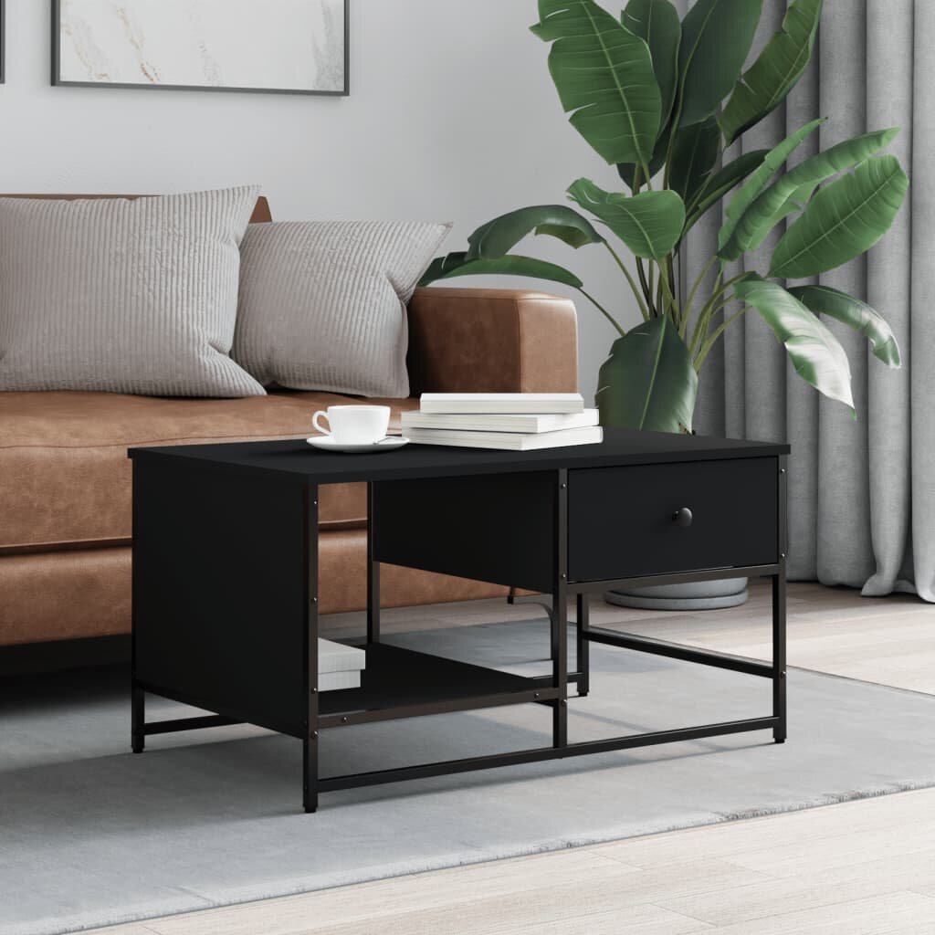 vidaXL Маса за кафе черна 855x51x45 см инженерно дърво