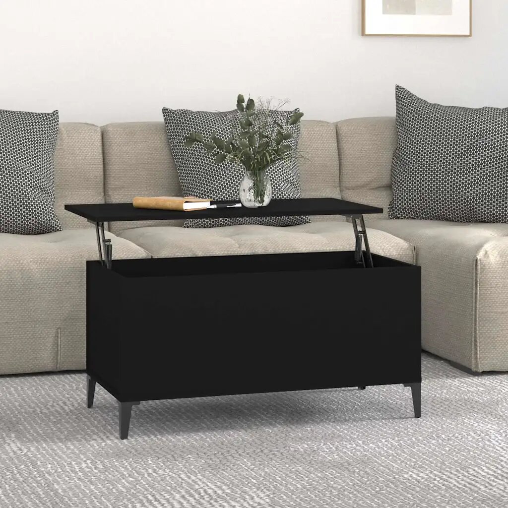 vidaXL Маса за кафе черна 90x445x45 см инженерно дърво