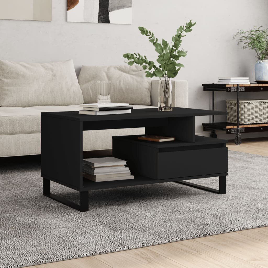 vidaXL Маса за кафе черна 90x49x45 см инженерно дърво