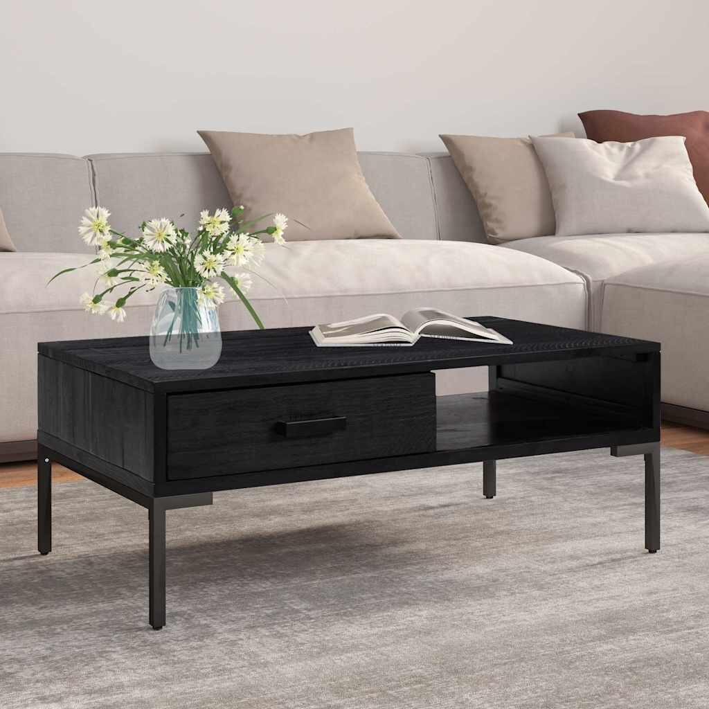 vidaXL Маса за кафе черна 90x50x35 см борово дърво масив