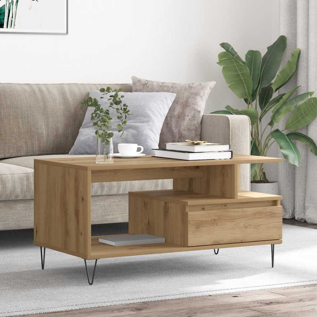 vidaXL Маса за кафе дъб артизан 90x49x45 см инженерно дърво